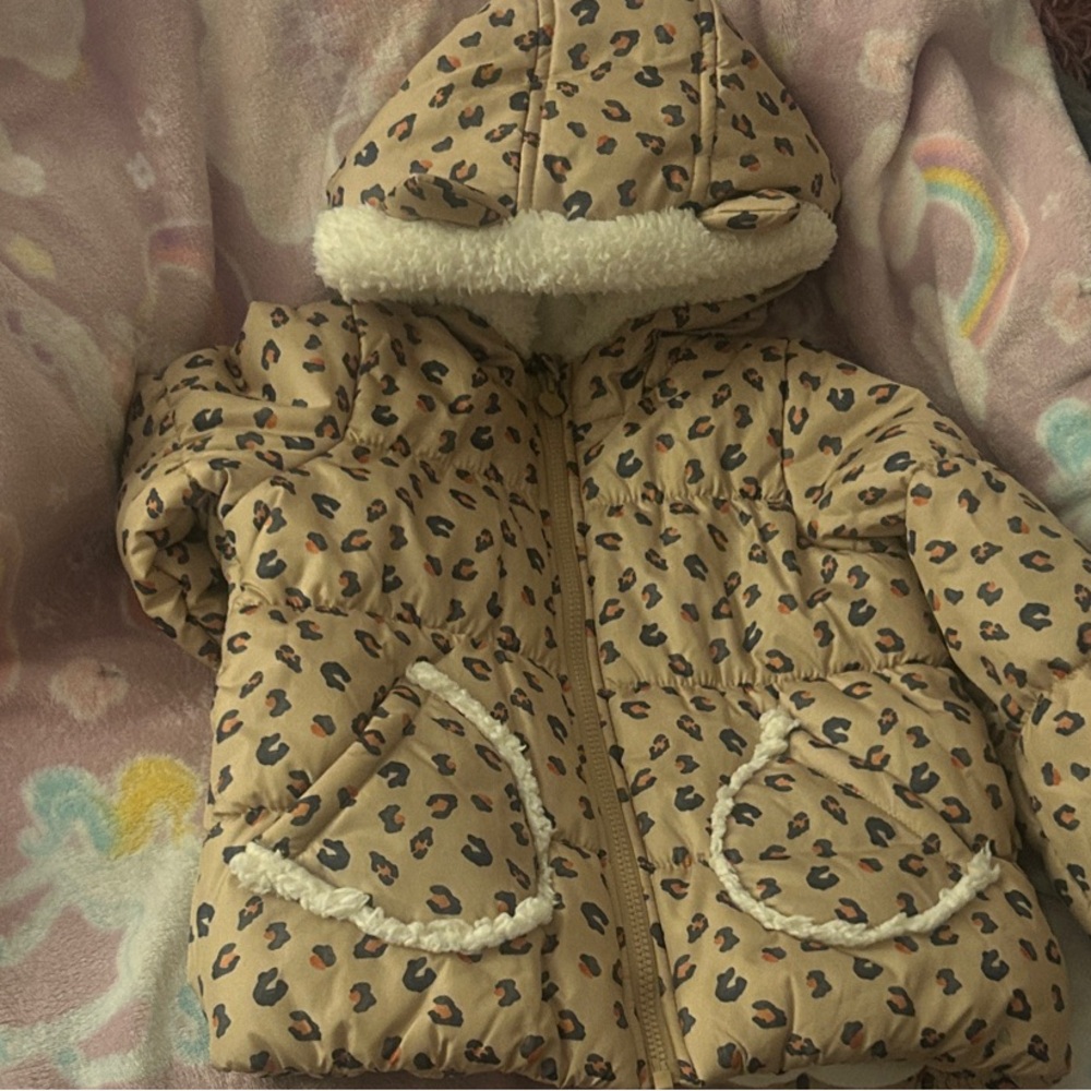 Kids Leopard Print Puffer Jacket with Hood